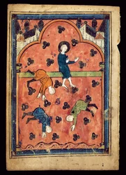 MS 1148-1993v Apokryphe Geschichte des Jesuskindes, das auf einem Sonnenstrahl reitet, Blatt aus einem Psalter